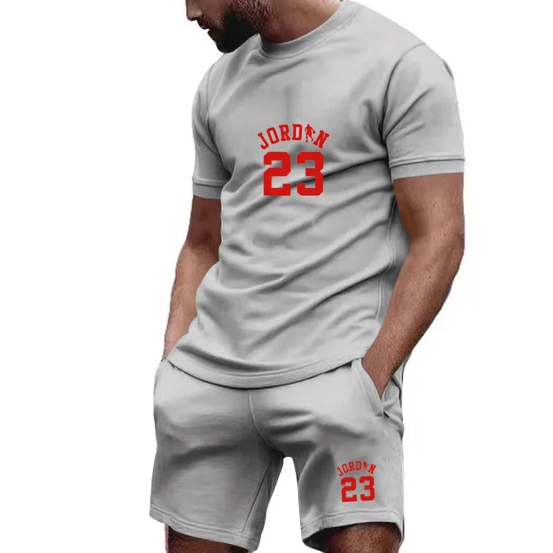 Men's Summer Breathable Sportswear Set Youth Short-Sleeved Tee & Pants 2 Piece Combination Casual Active Clothing Multi-Color