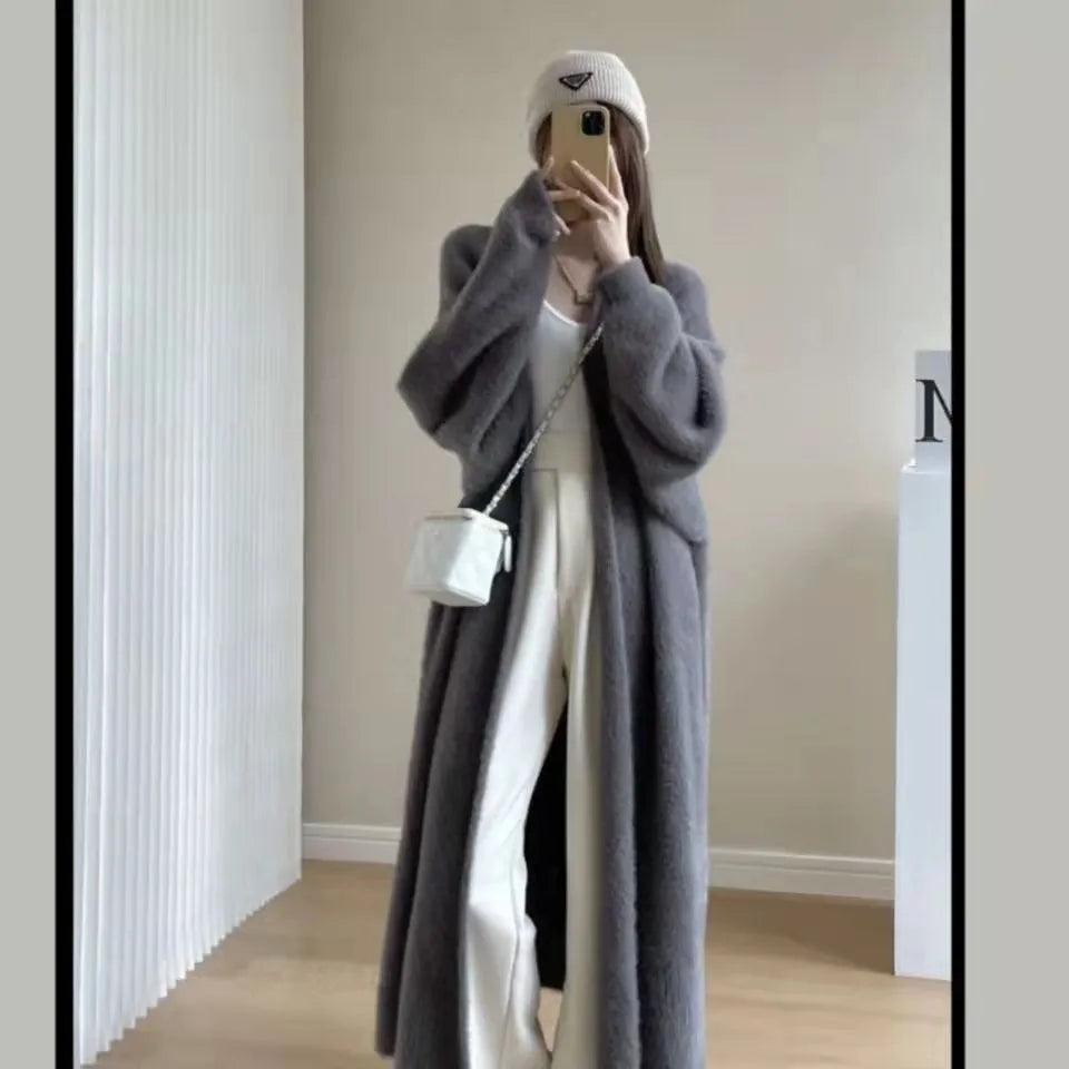 white Long Cardigan for women 2026 new winter clothes Knitted fluffy long sleeve Cashmere sweater coat korean style warm vintage