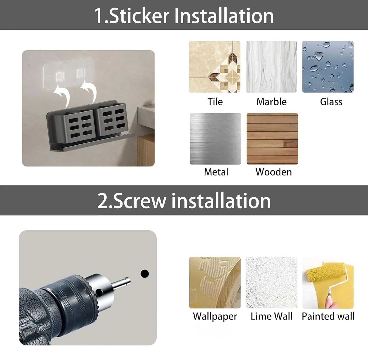 Wall Mounted Storage Holder 1Pc Hanging Bracket Box for Bathroom Toiletries Kitchen Office Adhesive or Screw Mount Sturdy
