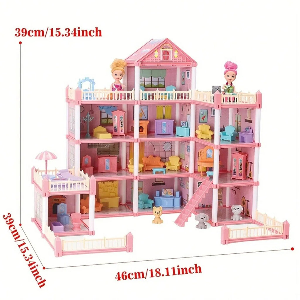 Girl Doll House Toy 3d Assembly Dollhouse Diy Mini Toy Accessories Villa Princess Pink Castle Children Pretend Birthday Gift