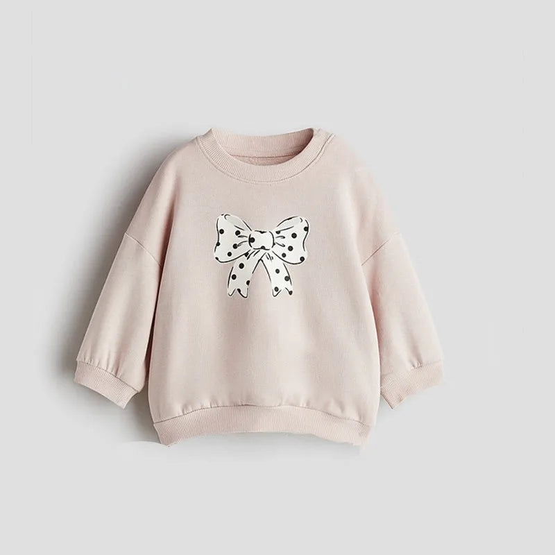 Girls Autumn Sets Bow Print Sweatshirt+Pants Two Piece Suit Cute Tops Toddler Clothing Baby Solid Color Long Sleeve Tracksuits