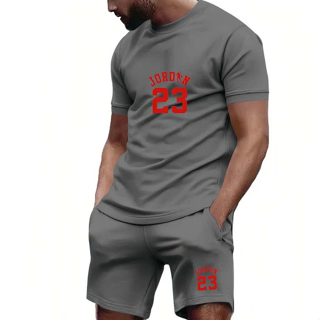 Men's Summer Breathable Sportswear Set Youth Short-Sleeved Tee & Pants 2 Piece Combination Casual Active Clothing Multi-Color