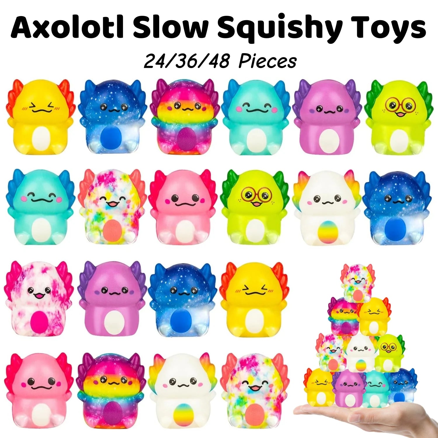 24/36/48 Pcs Axolotl Slow Squishy Toys 12 Styles Soft Stress Relief Fidgets Toys for Kids Party Favors Classroom Novelty Prizes