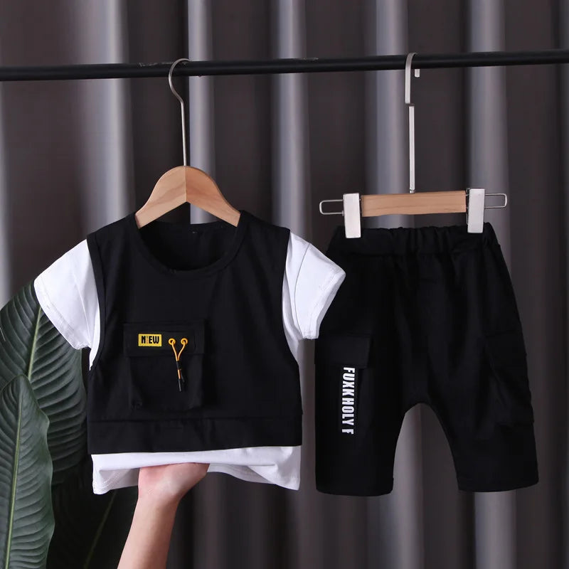 New Toddler Summer Baby Boys/Girls Clothes Children Pulling Rope Pocket T-Shirt Shorts 2Pcs/Set Infant Kids Fashion Tracksuits