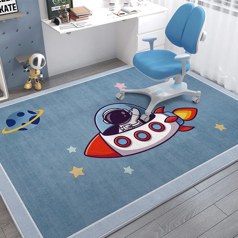 Kids Space Carpet Mat Rug Rocket Astronaut Planets Stars Pattern Soft Floor Mat for Children's Study Room Home Decoration