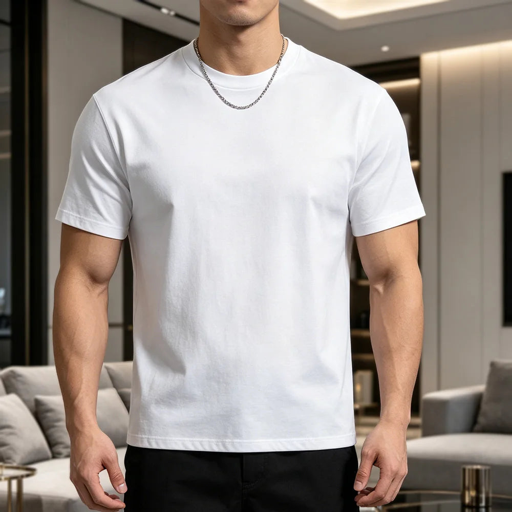 Unisex 100% Cotton Crew Neck T‑Shirt, Soft Breathable Pure Cotton Solid Color Tee, Classic Casual Short Sleeve Top, Summer Comfortable Everyday T-Shirts for Men Women