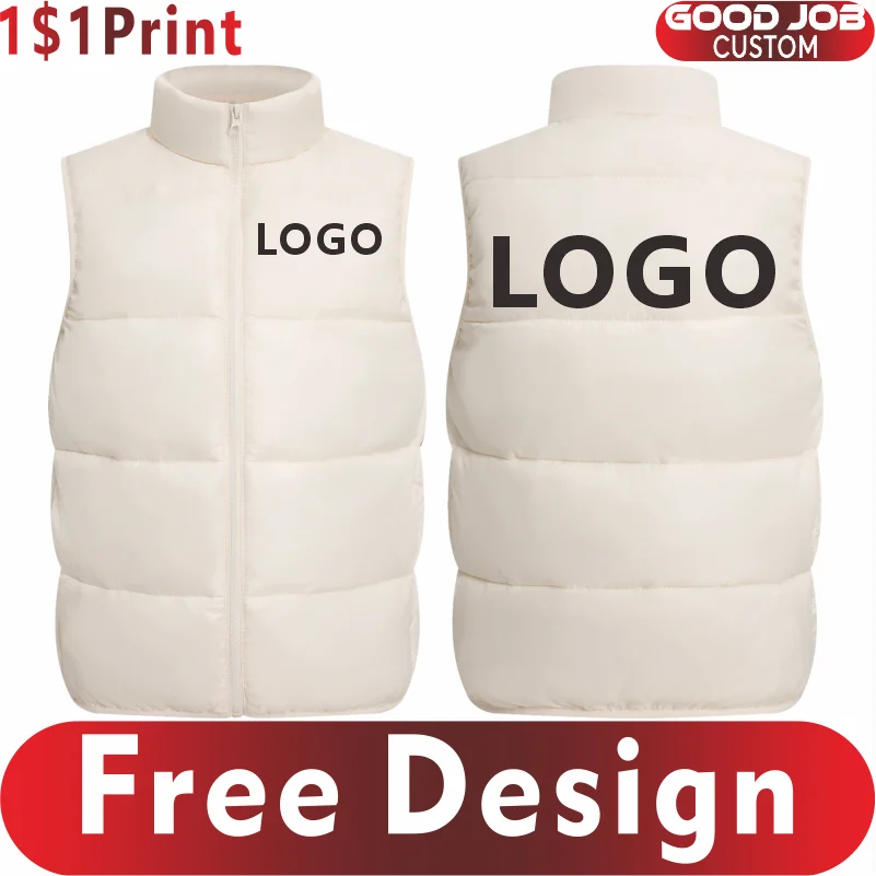 Winter Warm Down Vest Custom Team Logo Casual Sleeveless Jacket Printing Pattern Chill -proof Coat Production Company Brand Text