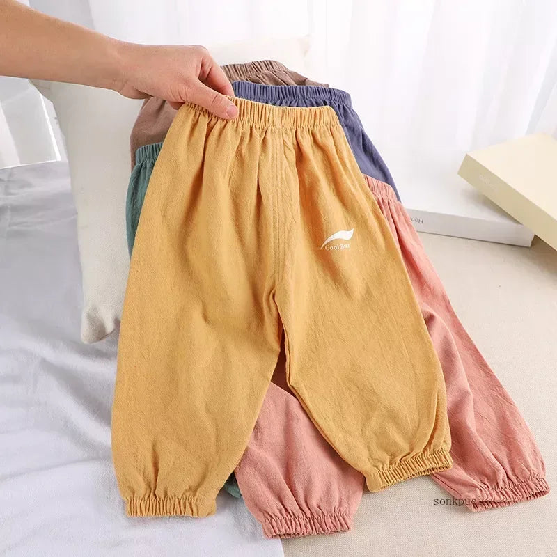 2024 New Children's Pants Summer Baby Boys and Girls Trousers Cotton and Linen Pants