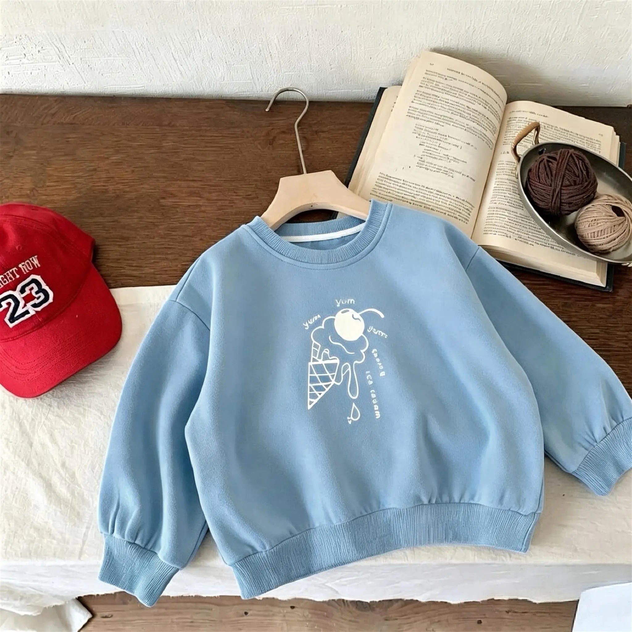 Fashion Printed Children's Sweatshirt Tops Loose Casual Kids Crewneck Hoodie Spring Fall Clothing Simple Girl Boy Thin Sweater