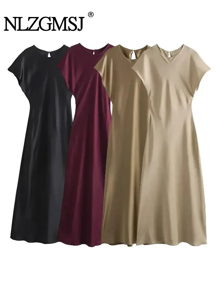 Midi Satin Dress Woman Long Dresses For Women Chic And Elegant Evening Dresses Female Party Dress