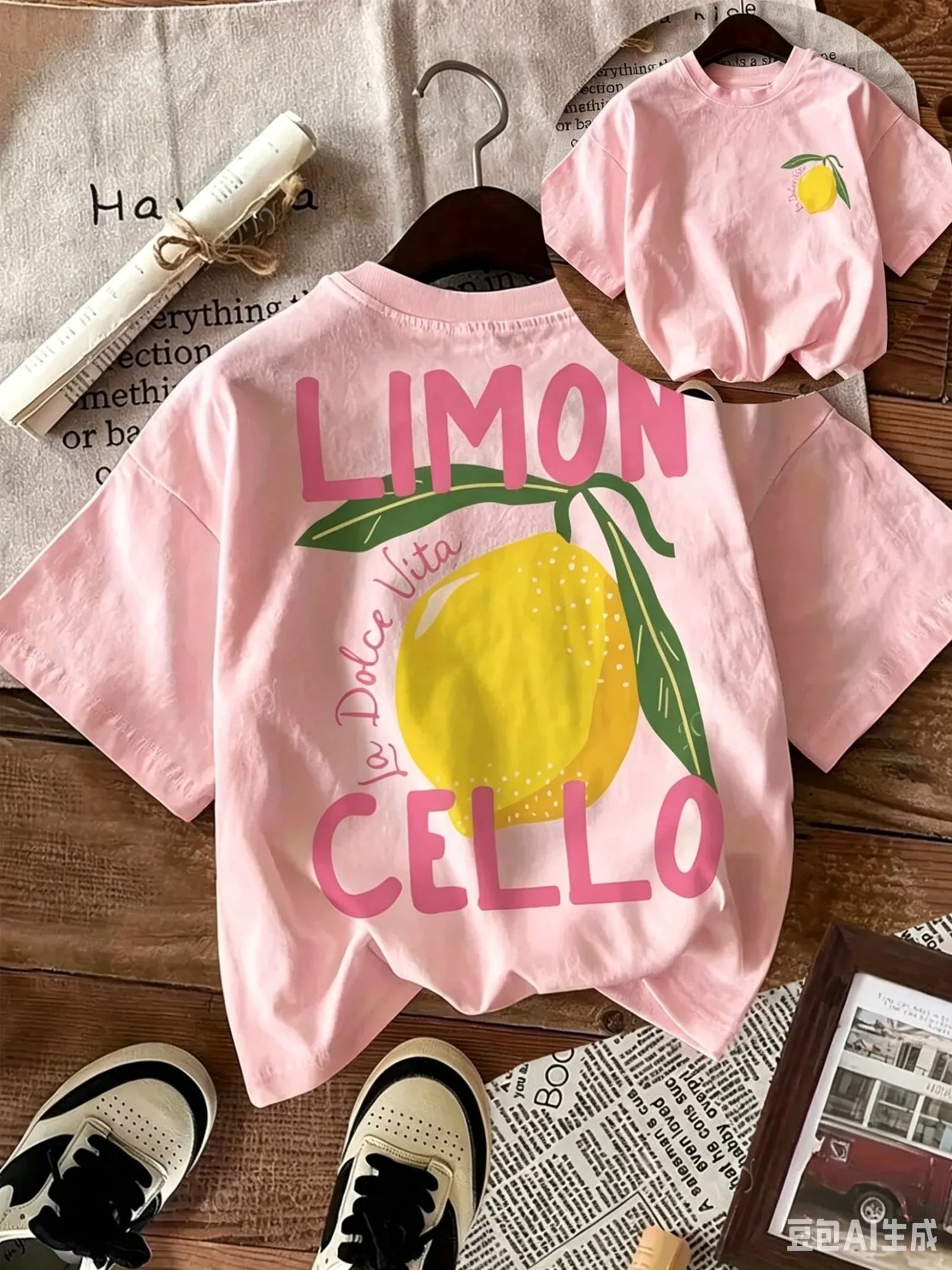 New Summer Cotton T-Shirt for Kids, Daily Casual Style, Breathable and Comfortable, Short-Sleeved, with a Cartoon Lemon Print.