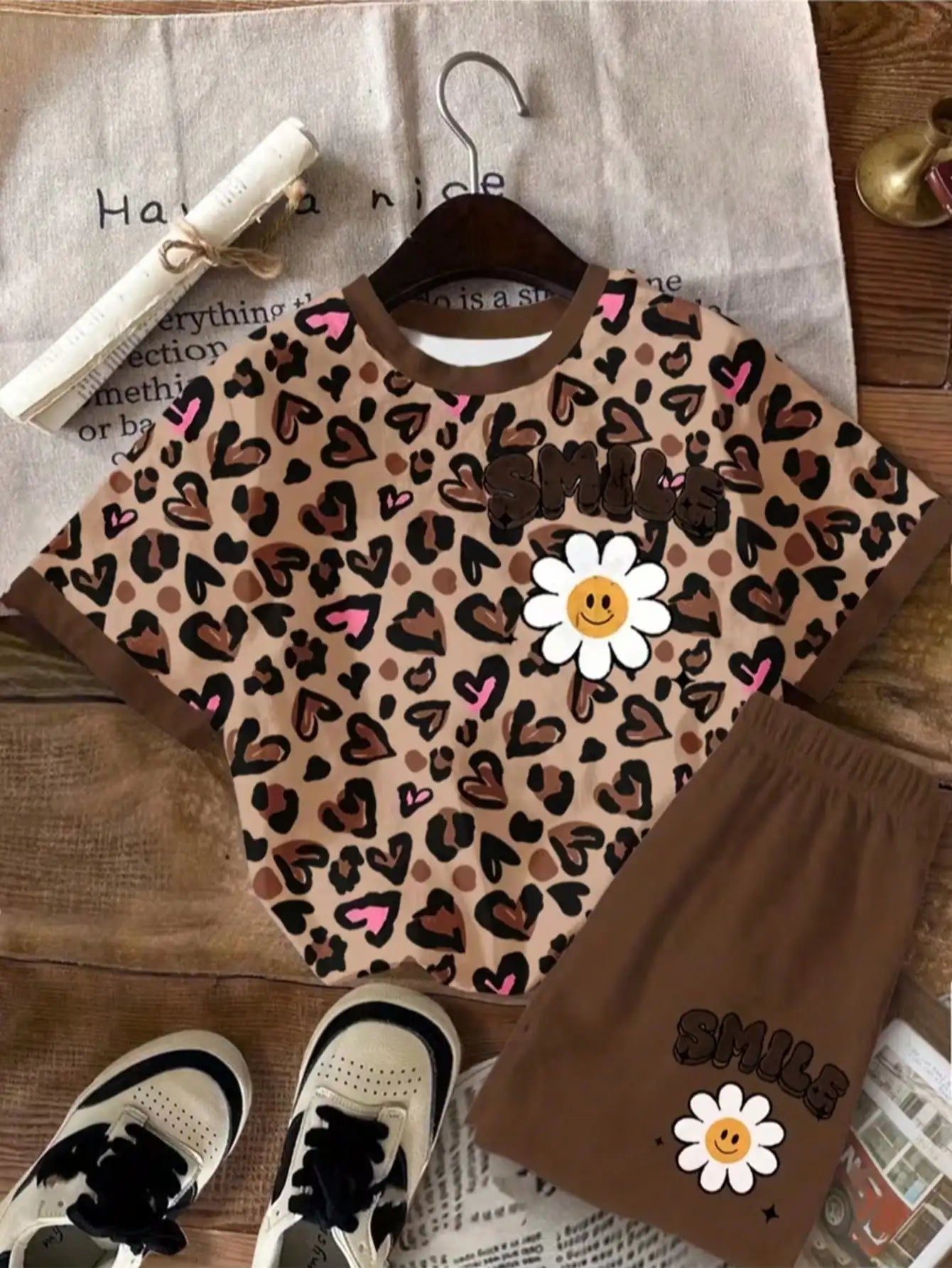 Girls' Floral Print Set, Floral Print Dress, Stretch Fabric, Two-Piece Clothing, Girls' Clothing, Popular Style