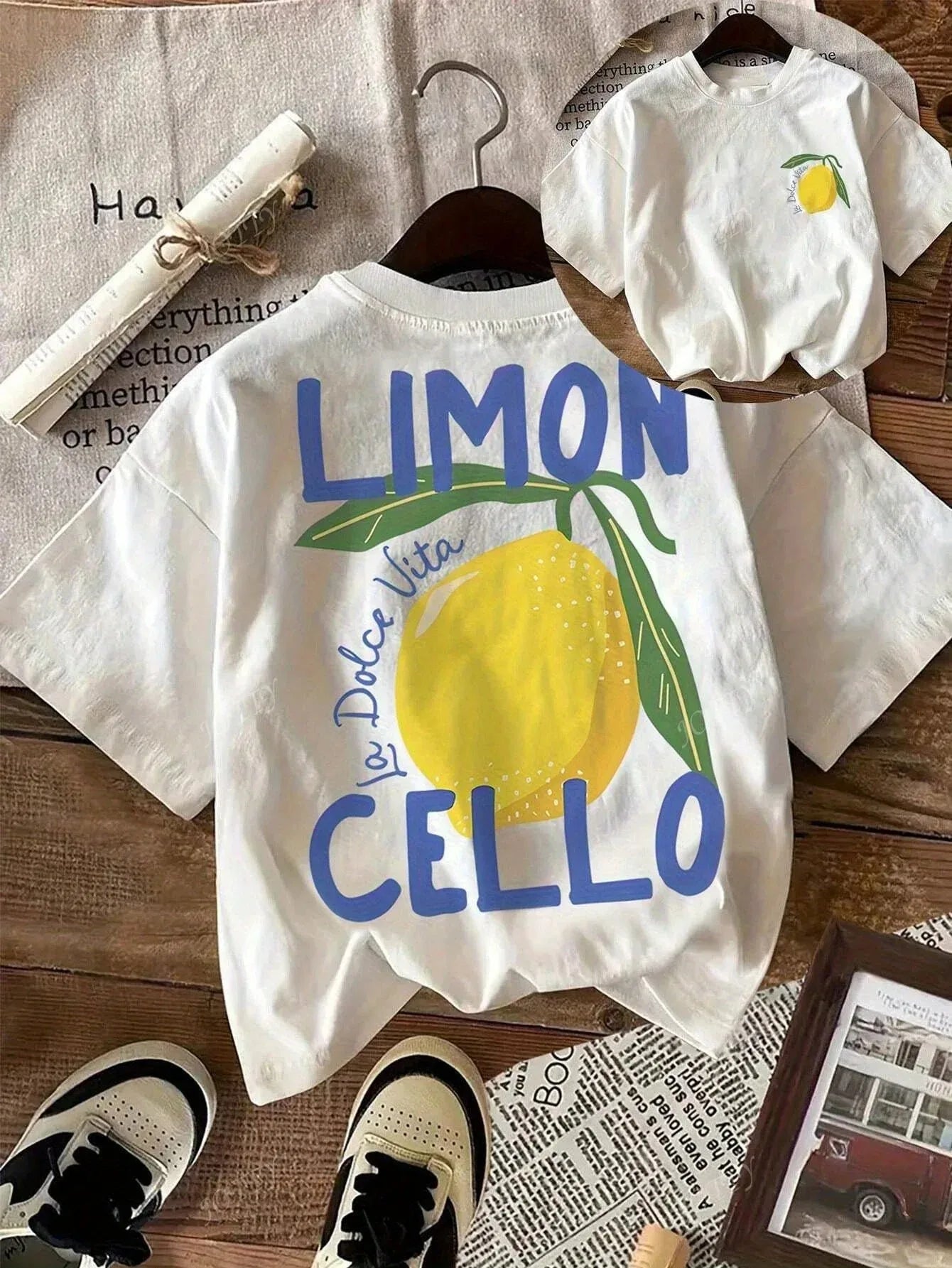 New Summer Cotton T-Shirt for Kids, Daily Casual Style, Breathable and Comfortable, Short-Sleeved, with a Cartoon Lemon Print.
