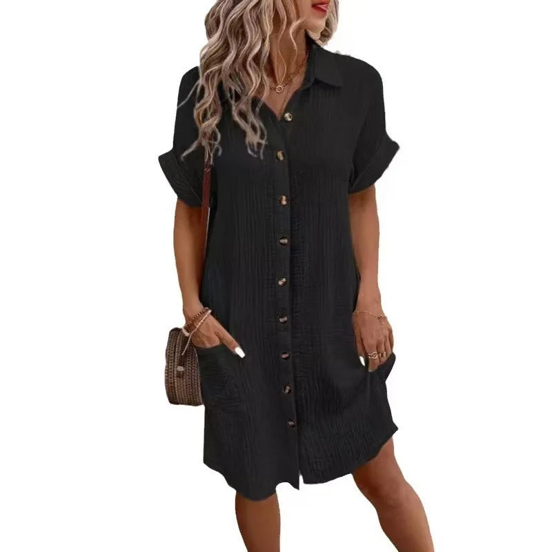 Fashion Casual Cotton Linen Style Dress Woman Short Sleeved Loose Dresses for Women Harajuku Long Shirts Ropa Mujer Vestido