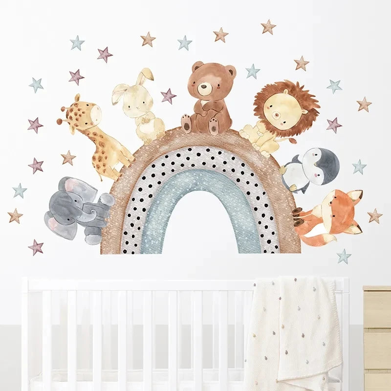 Cute Forest Animals Wall Stickers for Kids Rooms Children Boys Girls Baby Room Decoration Nursery Wallpaper Vinyl Elephant Lion