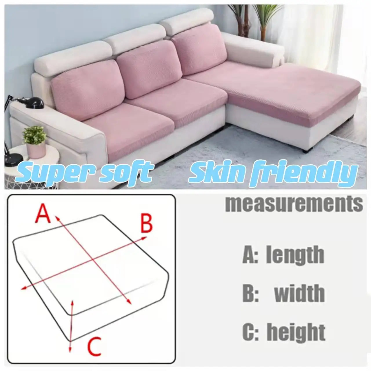 Velvet Plush L Shaped Sofa Cushion Cover for Living Room Elastic Furniture Couch Slipcover Chaise Longue Sofa Seat Cover Stretch