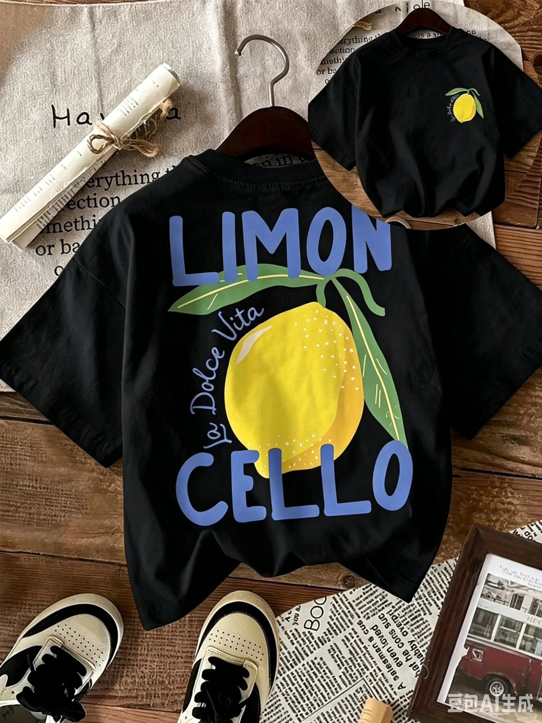 New Summer Cotton T-Shirt for Kids, Daily Casual Style, Breathable and Comfortable, Short-Sleeved, with a Cartoon Lemon Print.