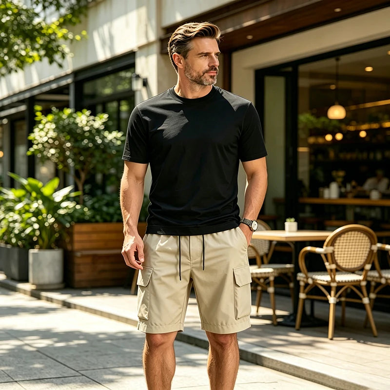Men Slim Fit Short Sleeve T Shirt Summer Elastic Soft Basic Tops Classic Crew Neck Casual Daily Street Outdoor Wear for Men