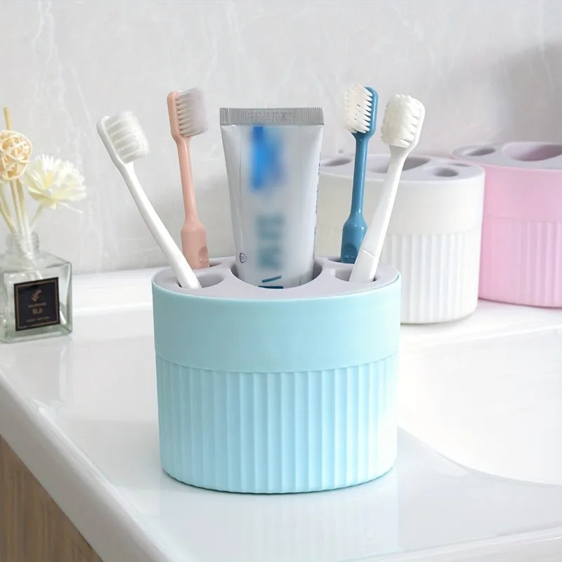 1pc Simple and Stylish Plastic Toothbrush and Toothpaste Organizer - Freestanding Toothbrush Holder for Bathroom Accessories