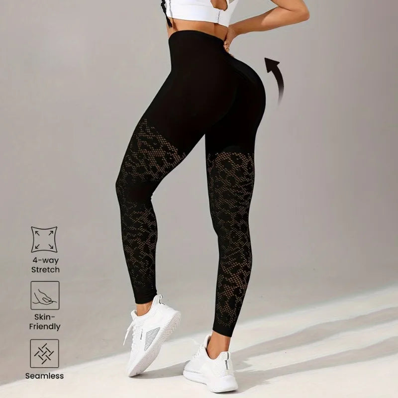Women Hollow Mesh Yoga Tight Pants High Waist Leggings Workout Running Sexy Hip Liftting Stretchy Fitness Pants