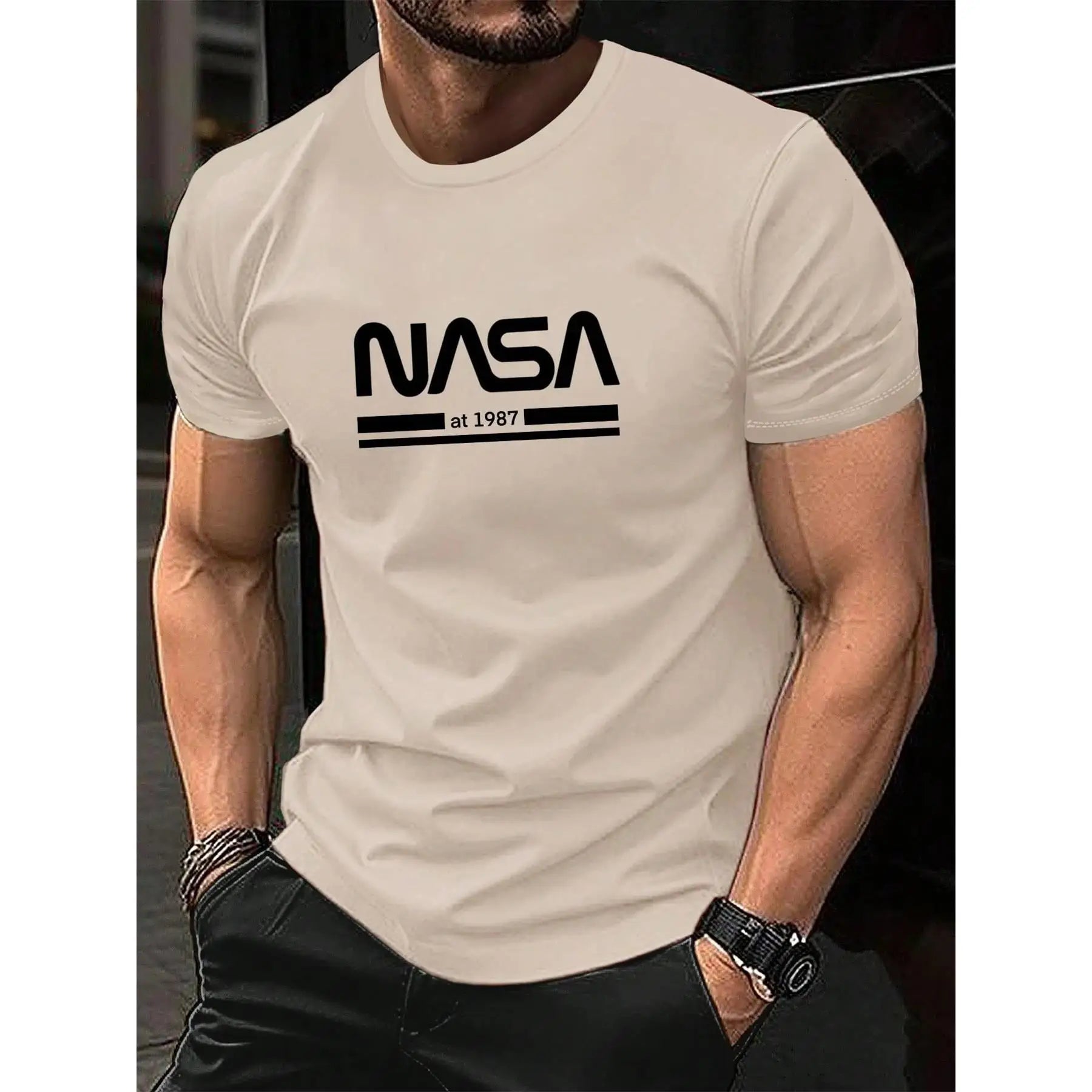 Men's summer fashionable casual loose fit plus size letter pattern printed sports round neck short sleeved T-shirt