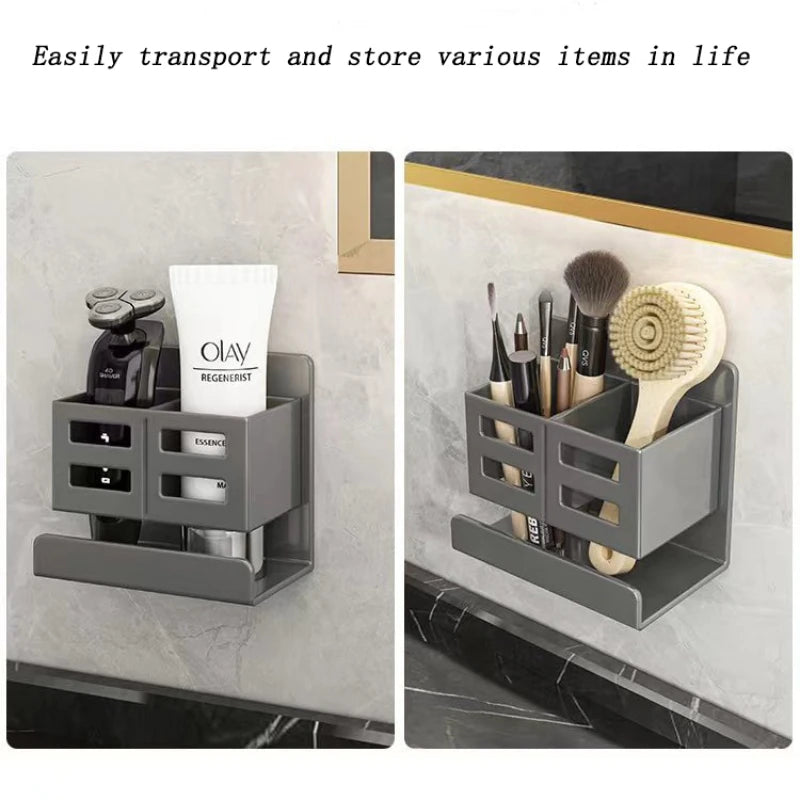 Hole-free Multifunctional Toothbrush Holder Bathroom Razor Hair Comb Toothbrush Storage Rack Wall-Mounted Bathroom Supplies