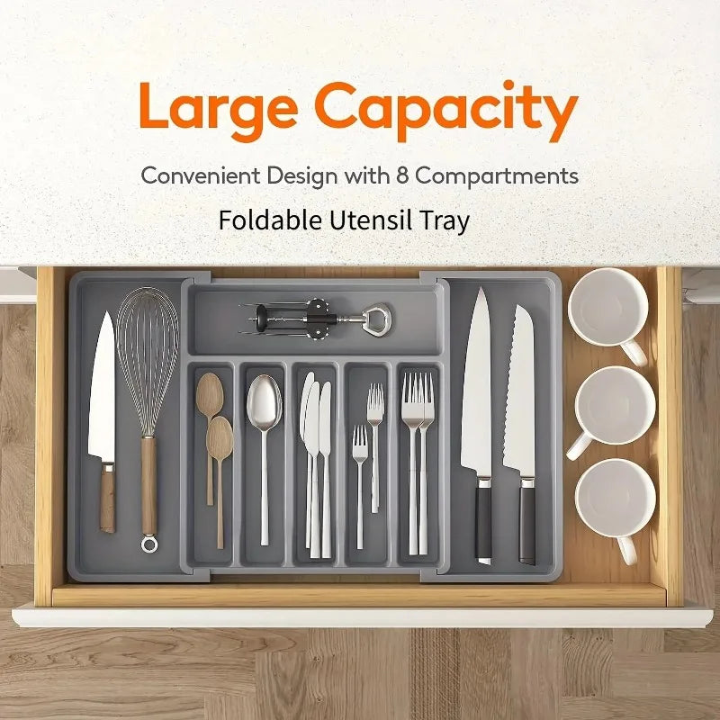 1Pcs Upgradation Adjustable Flatware Tableware Organizer – Plastic Multifunctional Drawer Organizer for Kitchen Counter Utensils