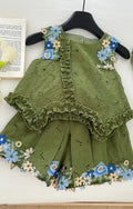 2025 Summer New Style Baby Girls' Suit Flower Big Bow Sleeveless Top Fashion and Beautiful Kids Green Two-piece Set