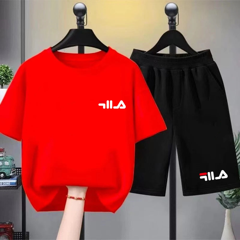 Summer Brand White T-shirt+Shorts Two-Piece Set Kids New Clothing Fashion Boy Girl 3-12 Yrs Sports Short-Sleeved Casual Set
