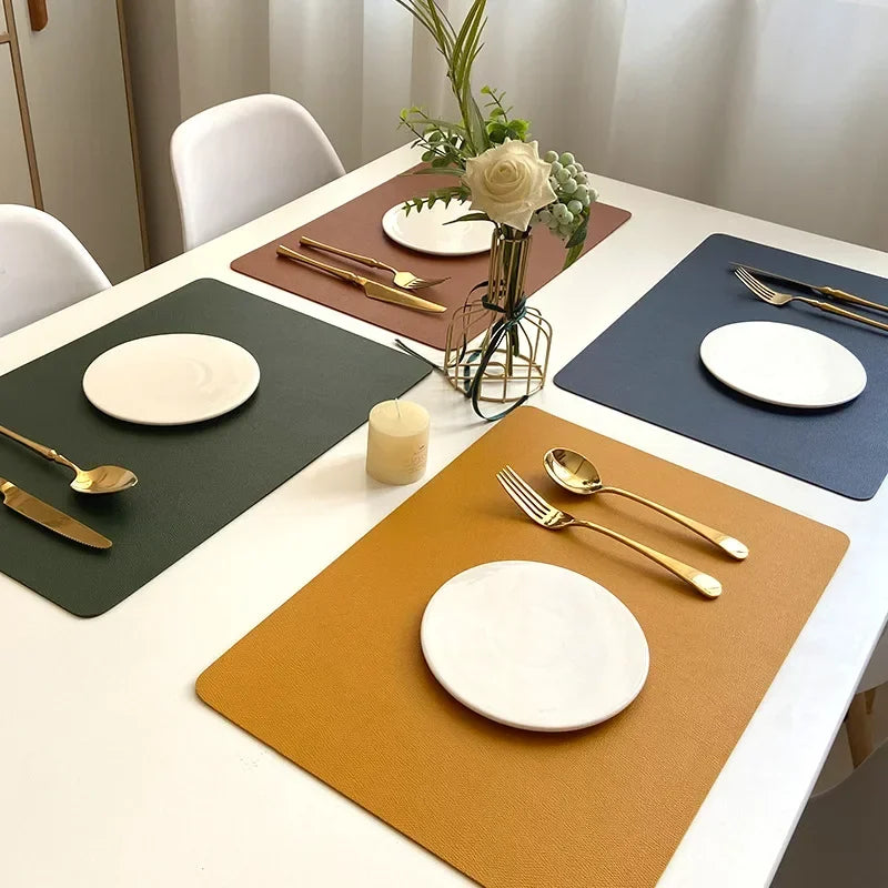 INS Nordic Solid Double Sides Leather Dining Mat Heat Insulation Placemat Home Waterproof Oil Proof Hotel Rectangle Pad