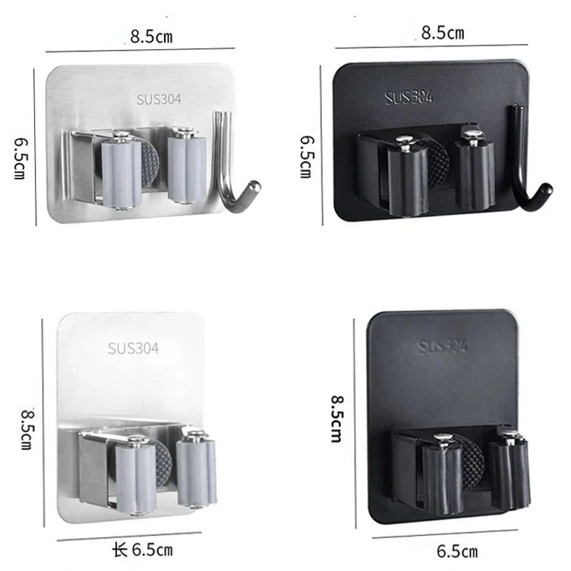 304 Stainless Steel Mop Holder Hook Wall Mounted Mop Organizer Rack Brush Broom Mop Hanger Kitchen Bathroom Storage Strong Hook