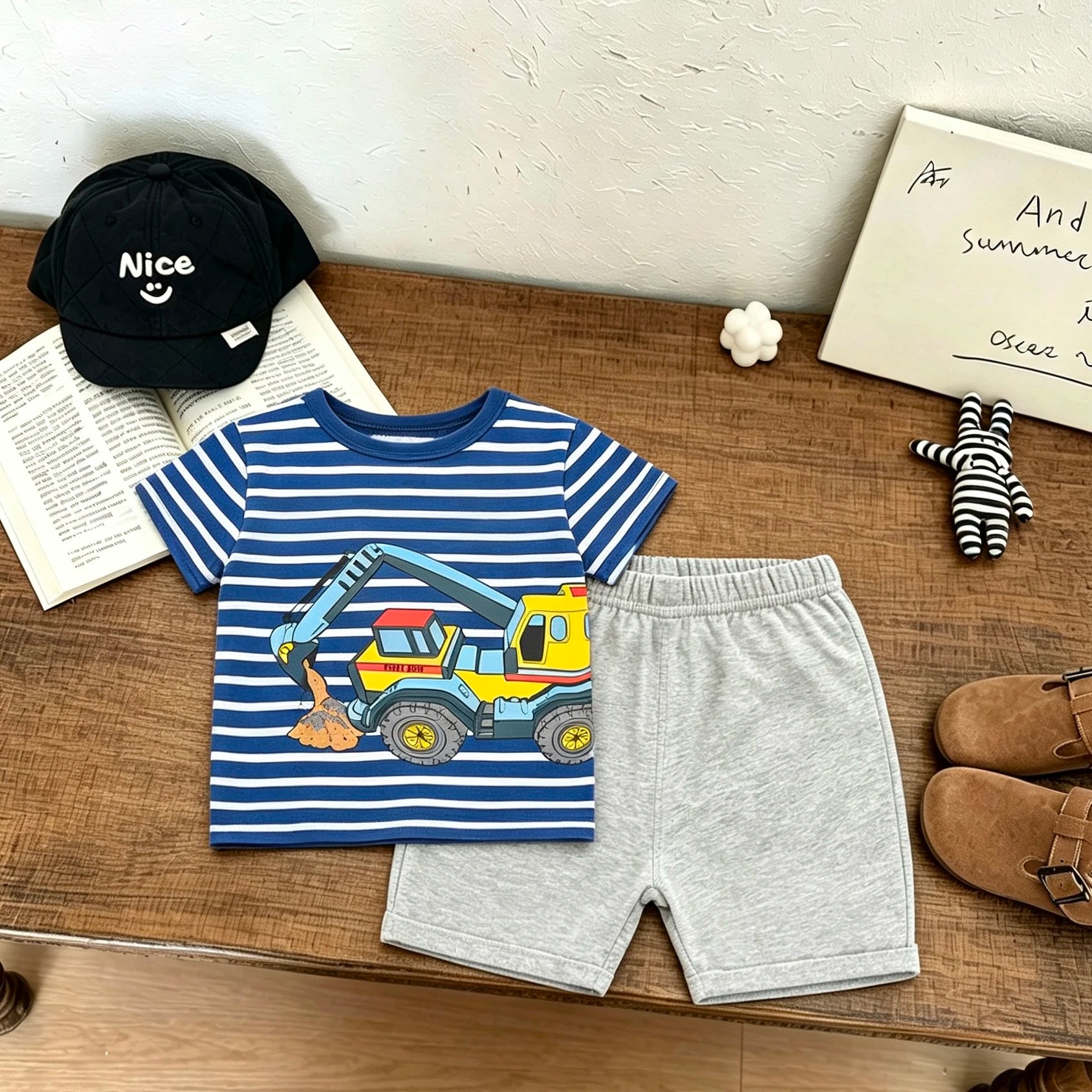 Summer Child Costume Cartoon TShirt+Shorts Two Piece Set Boys And Girls Printed Tees All-match Shorts Toddler Cartoon Suits