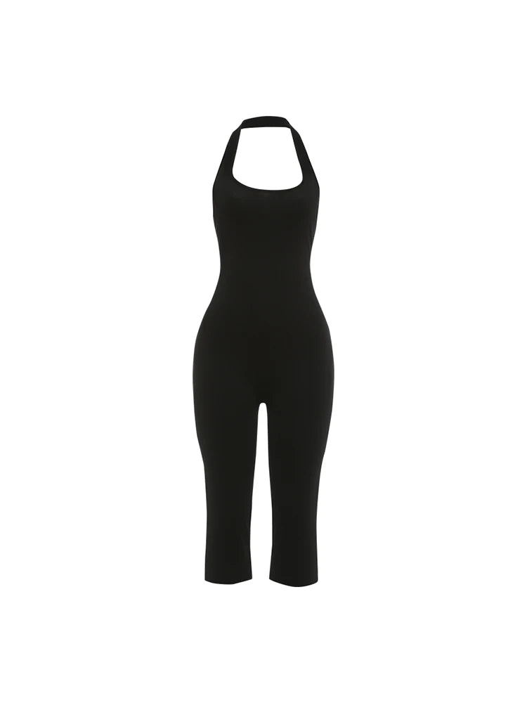 Sisterlinda Classic Sexy Rompers Women Fashion Backless Halter Low-Neck Sleeveless Stretch Simple Trend Midnight Club Streetwear