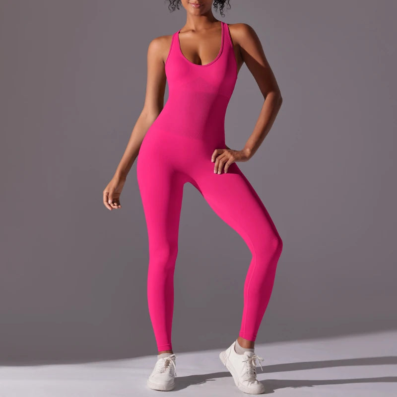 Gym Set Women Training Yoga Suit Sportswear Women Sports Jumpsuit Fitness Rompers Stretch Workout Bodysuits Sexy Back V Jumpsuit