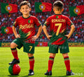 26 Boys Ronaldo No.7 Football Jersey Tee Shorts Set Women Men Harajuku PORTUGAL Fans Shirt Shorts Set Kids Tracksuit 2 Piece Set