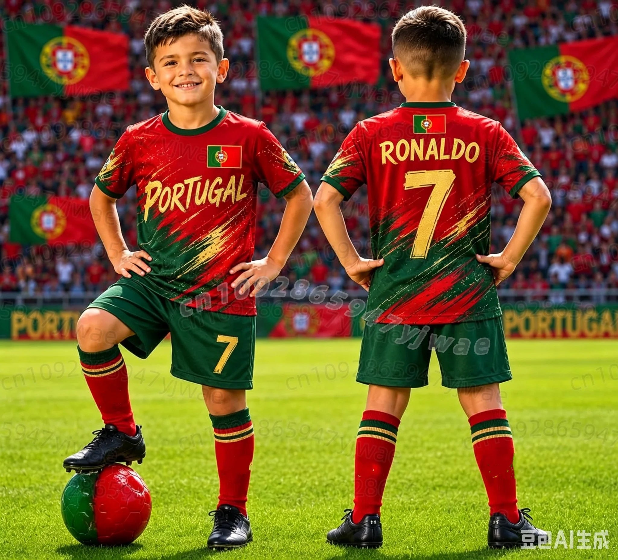 26 Boys Ronaldo No.7 Football Jersey Tee Shorts Set Women Men Harajuku PORTUGAL Fans Shirt Shorts Set Kids Tracksuit 2 Piece Set