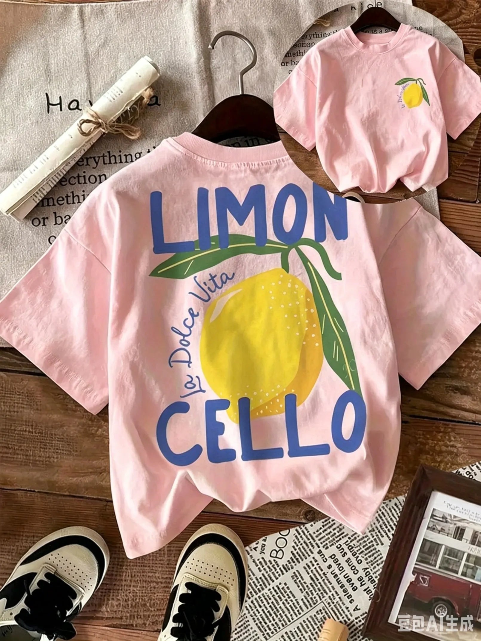 New Summer Cotton T-Shirt for Kids, Daily Casual Style, Breathable and Comfortable, Short-Sleeved, with a Cartoon Lemon Print.