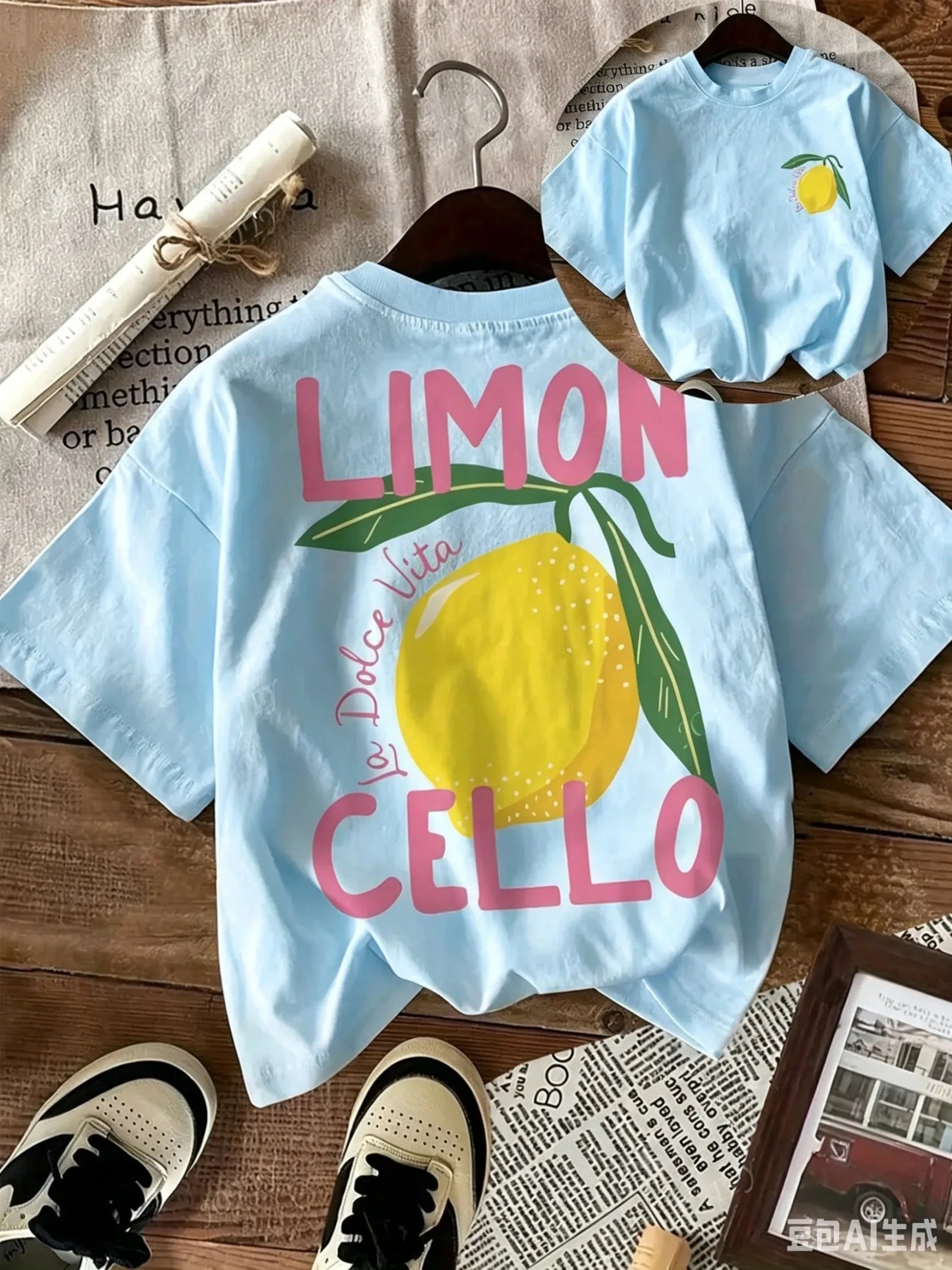 New Summer Cotton T-Shirt for Kids, Daily Casual Style, Breathable and Comfortable, Short-Sleeved, with a Cartoon Lemon Print.