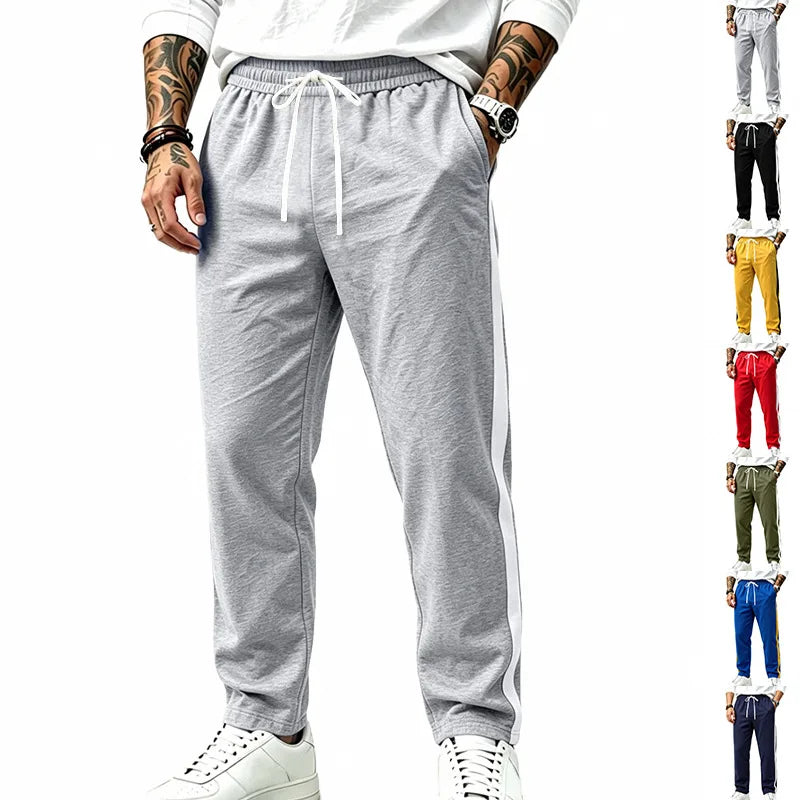 Men's Sweatpants & Joggers: Side Stripe Straight Pants w/ Elastic Waist & Pkt, Soft Loose Fit for Sports, Street & Daily Use