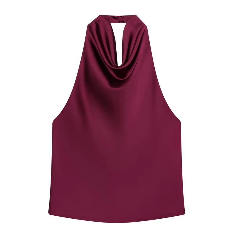 HXAO Halter Neck Women's Top Off Shoulder Satin Crop Top Women Summer Sexy Backless Tank Party Tops Y2K Aesthetic Camisole