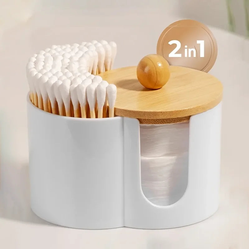 Desk-mounted PS Cotton Swab & Cotton Pad Storage Box with Lid - Dustproof Plastic Container for Cosmetics and Powder Puffs