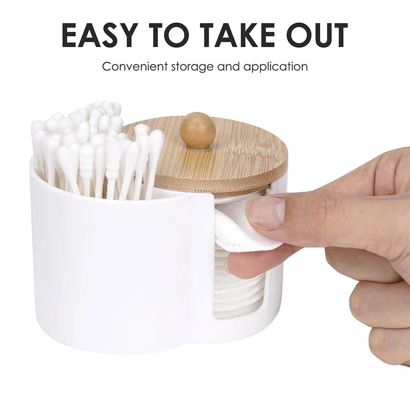 Desk-mounted PS Cotton Swab & Cotton Pad Storage Box with Lid - Dustproof Plastic Container for Cosmetics and Powder Puffs