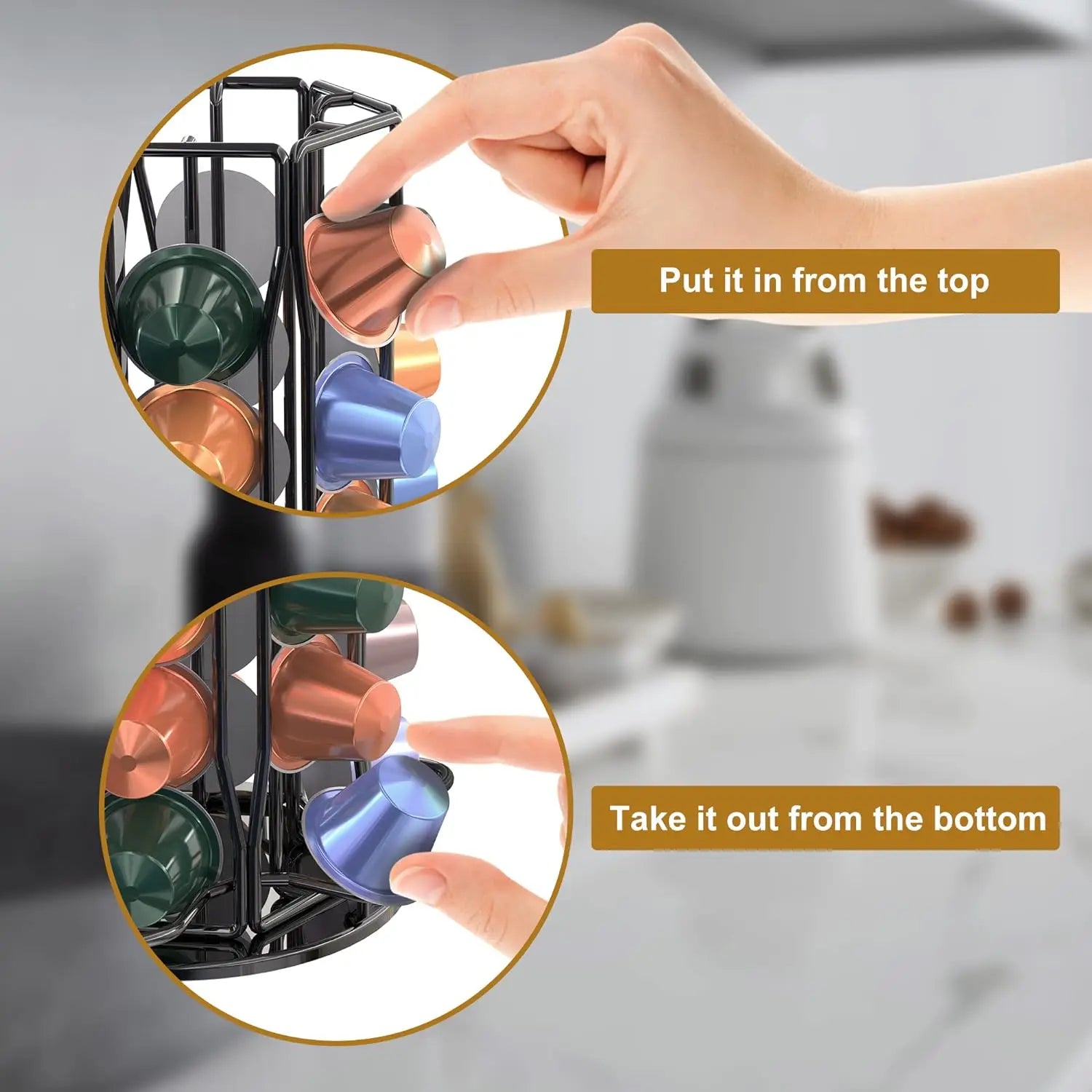 Coffee Pod Holder for Nespresso OriginalLine Storage Organizer 360 Rotatable Coffee Capsules Carousel 60 Coffee Pods