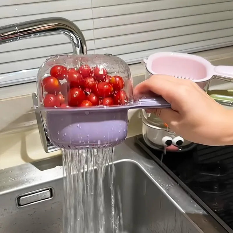 1pcs Dopamine Drainage Basket Fruit Washing Artifact Double-layer Food Grade Thick Wall Hanging Fruit Basket Kitchen