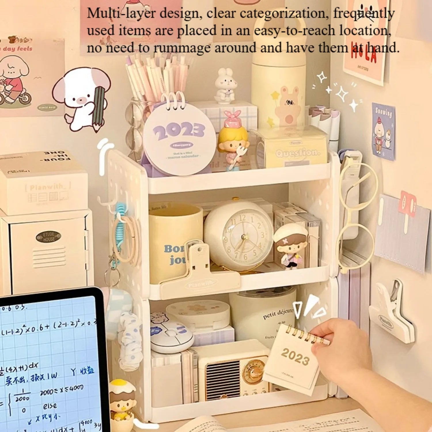 Multi-functional 3-tier Desktop Organizer, Desktop Shelf, Hole Board, Pen Holder Office Desk Organizer, Desk Desk Organizer