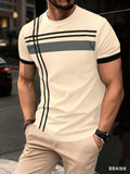 Simple Stripe Print Men's T shirts Business Casual O-neck Short Sleeve Tops Fashion Loose Breathable Tees Summer Street Pullover