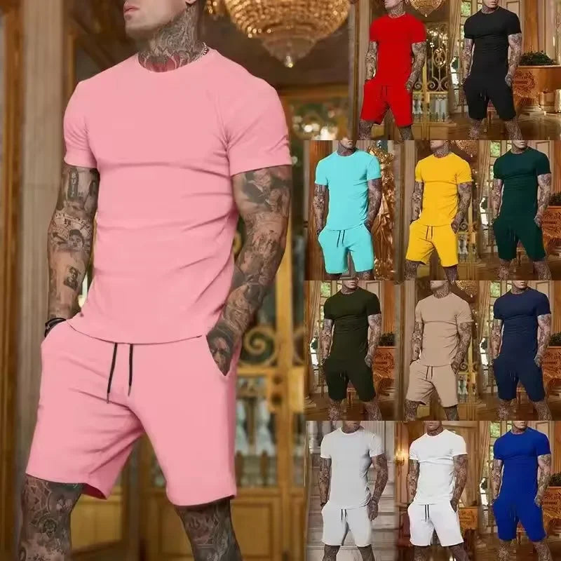 2026Fashionable and casual summer outdoor sports suit men's breathable T-shirt shorts casual and fashionable two-piece set
