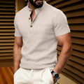Summer Men's Fashionable Casual Short-Sleeved Waffle-Style Retro T-Shirt with Henry Collar and Solid-Color Pocket Design Style