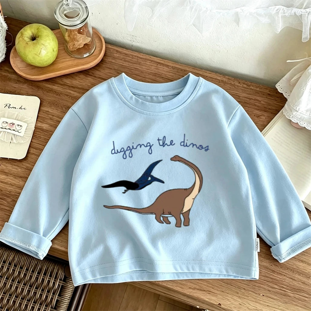 2 3 4 5 6 7Years Old Boys Girls Cartoon T-shirt Printing Base Shirt Loose Casual Spring Long Sleeve Infant Crewneck Pullovers