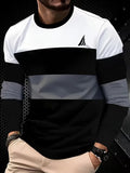 Autumn Color Blocking Printed Men's Long Sleeved T-Shirt Fashion Daily Sports Leisure Street Round Neck Oversized Men's Clothing